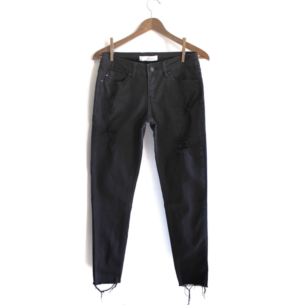 KanCan Preowned Raw Hem Distressed Washed Black Skinny Jeans 7 27 - Picture 1 of 9